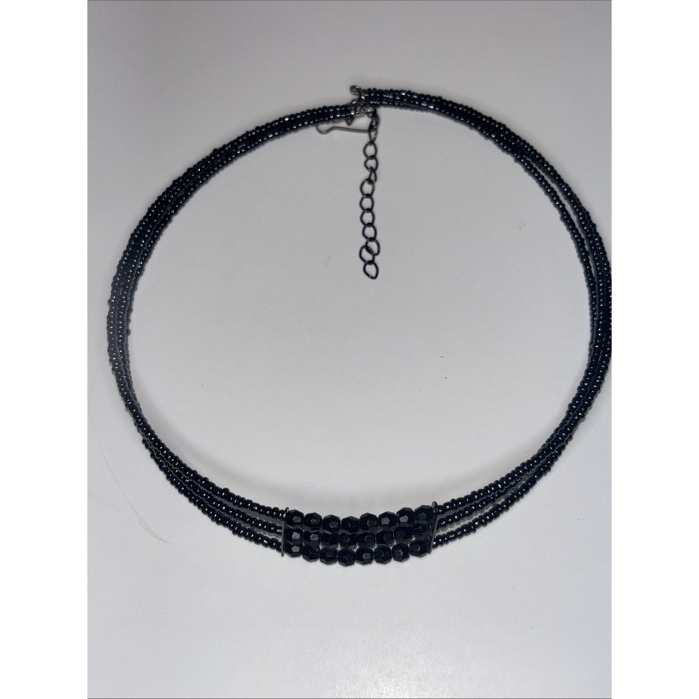 Y2K Black Multi Strand Beaded Choker Necklace Goth Minimalist Boho